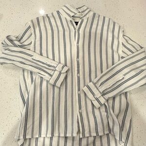 Abercrombie & Fitch Men's Casual Striped Shirt - Blue and White